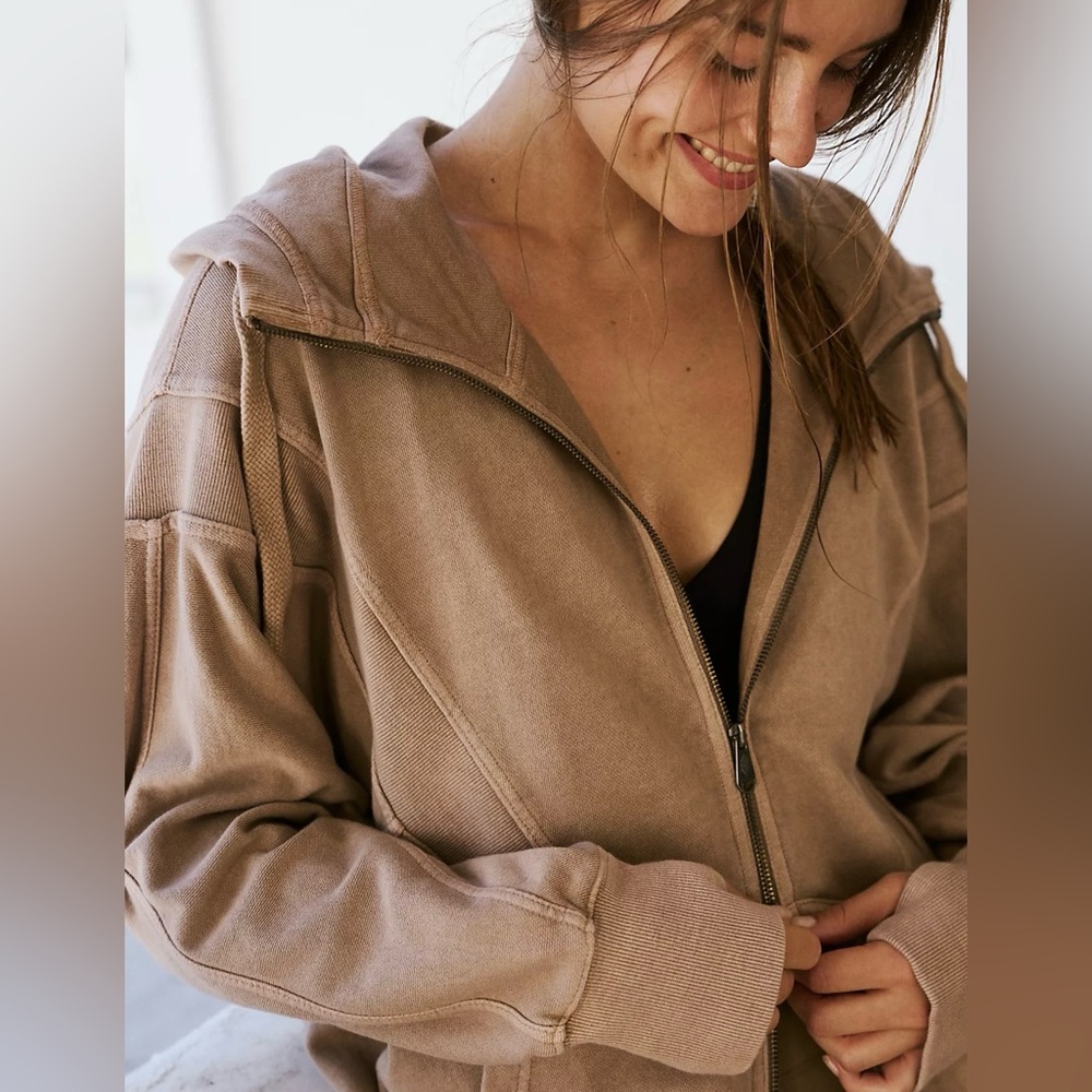Free People Tan Hoodie with Graphic Detail - Picture 2 of 14